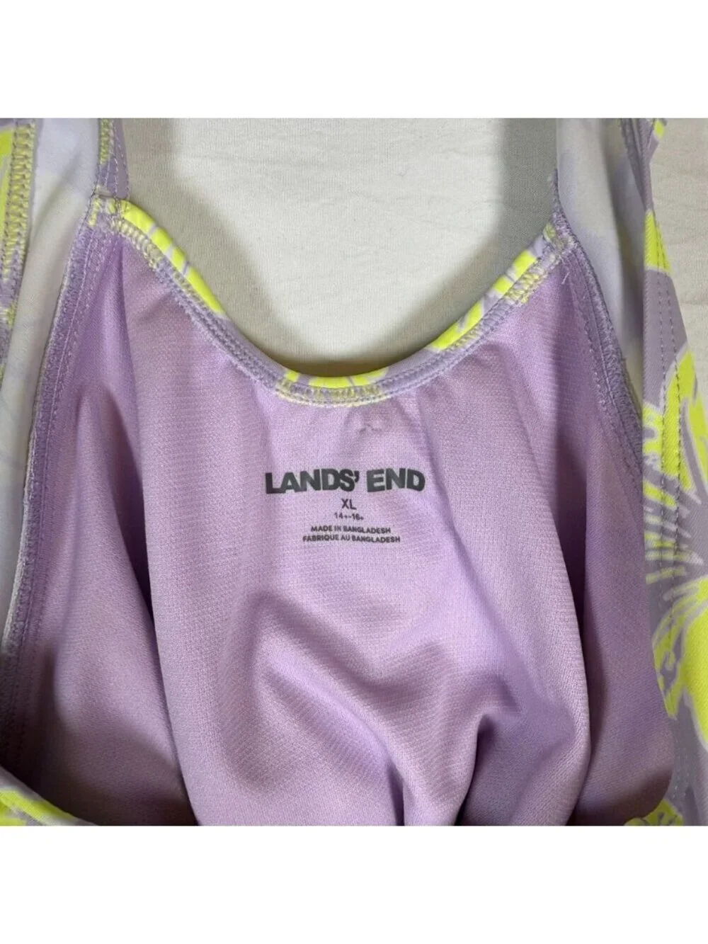 Lands' End Girls UPF 50+ One Piece Swimsuit XL 14-16 Lavender Floral